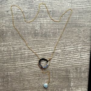 14K gold filled lariat style necklace with blue shaded ombre sapphires